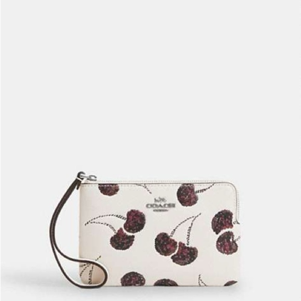 Coach 🆕 White black Cherry Print Wristlet